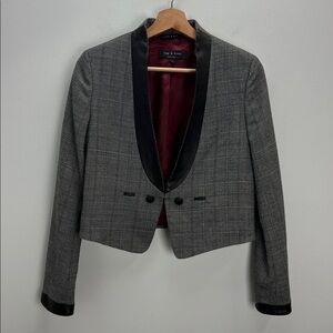 Rag & Bone Plaid Wool Leather Blazer Jacket Tuxedo Dark Academia Womens 0